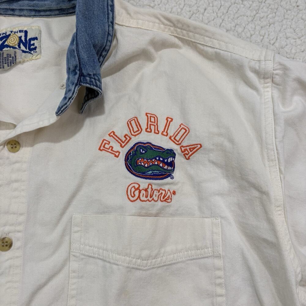 Vtg Florida Gators UF Canvas Denim Collar Button Down Shirt Size L Embroidered